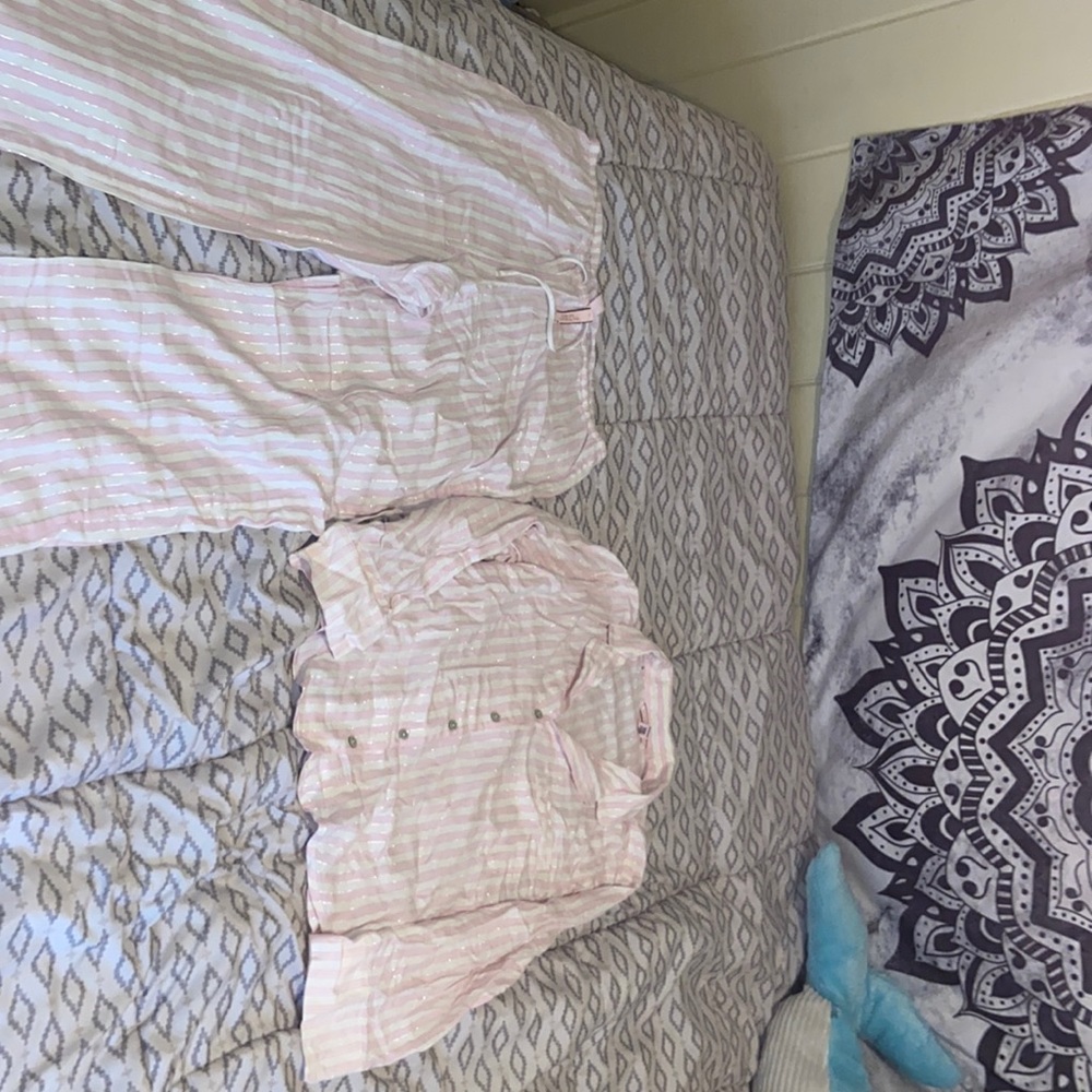 Size larger Victoria secret pj set, light pink striped still with tags.